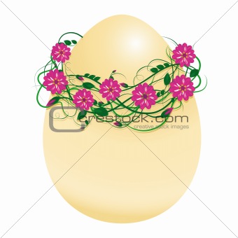 vector illustration of an egg in a wreath of flowers