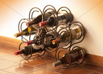 Wine bottles, red and white