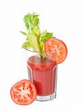Vegetable juice glass with tomatoes 3/4 view 