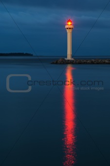 Lighthouse in Cannes at night