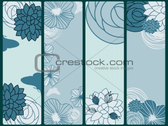 vector abstract floral banners with flowers and butterflies,  