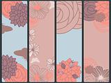vector abstract floral banners with flowers and butterflies,  