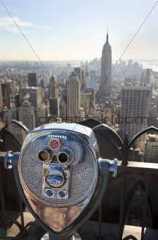 Manhattan Skyline And Tourist Binoculars New York City