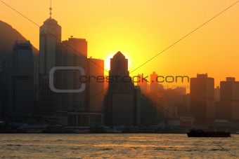 Hong Kong skyline in sunset 