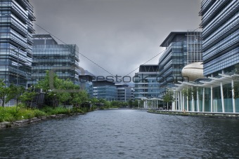 modern office building before typhoon