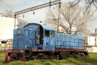 Blue ukrainian train. East Europe.