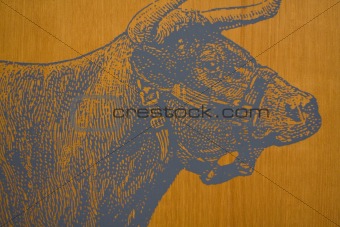 Bull on a Fence Background 