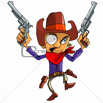 Cartoon cowboy with a gun belt and cowboy hat