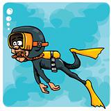 Cartoon diver swimming underwater