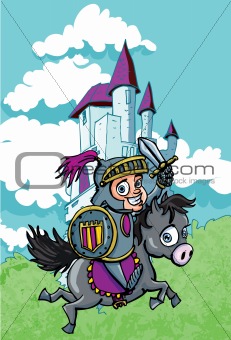 Cute cartoon knight on a horse