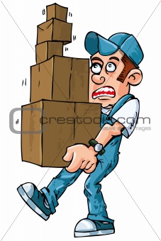 Cartoon of worker carrying boxes