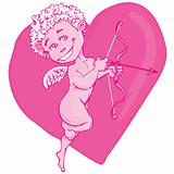 Cartoon cupid with bow and wings