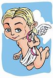 Cartoon cupid with bow and wings