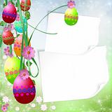 Spring or Easter background with Colorful easter eggs and flower