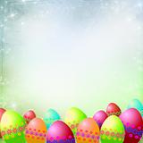 Spring or Easter background with Colorful easter eggs and flower