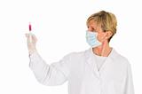 female doctor with mask holding a syringe