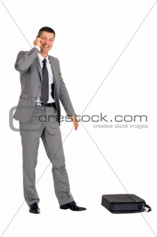 businessman with mobile phone and case