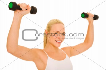 woman lifts weights