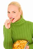 woman eating crisps