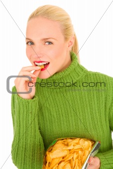 woman eating crisps