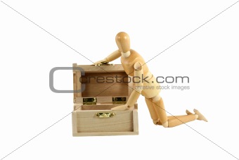 Wooden manikin opening treasure chest