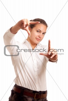young businesswoman framing face