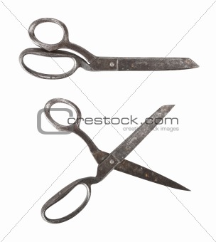 Old scissors isolated on white