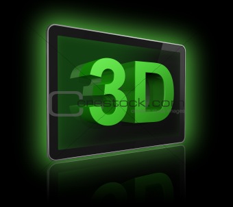 3D television screen with 3D text
