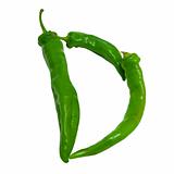 Letter D composed of green peppers