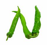 Letter N composed of green peppers