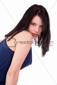 Young and attractive woman looking to camera, isolated on white, studio shot