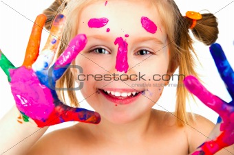 little girl with paint 