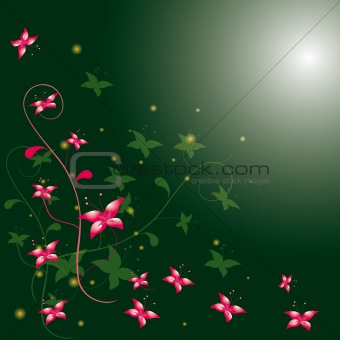 Abstract green background with flowers