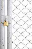 chain link fence and metal door with lock isolated on white background