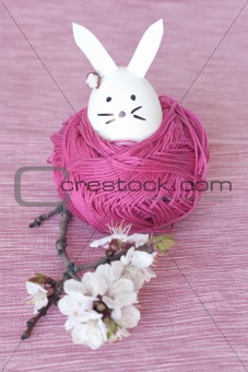 Decorative Easter bunny and cherry blossoms