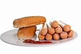 Sausages with bread and ketchup
