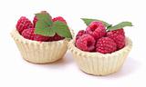 Raspberries in a waffle basket