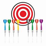 Set of red target and colorful darts