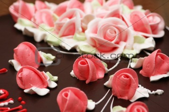 Close up of rose decoration on the cake