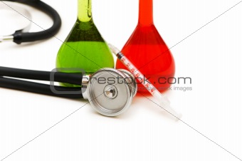 Tubes and stethoscope isolated on the white