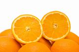 Two half cut oranges isolated on white
