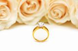 Roses and wedding ring isolated on the white