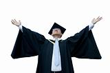 Happy male asian graduate success on white 