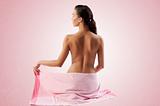 cute brunette with pink towel
