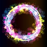 Ring of flowers and light on a dark background. Vector.
