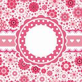 Pink retro card with floral pattern. Seamless background.