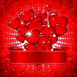 Beautiful background with glowing hearts and a festive ribbon.