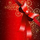 Red gift bow with floral curl. Vector
