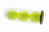 Tennis balls in plastic container