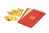 Chinese new year red packets and gold ingots